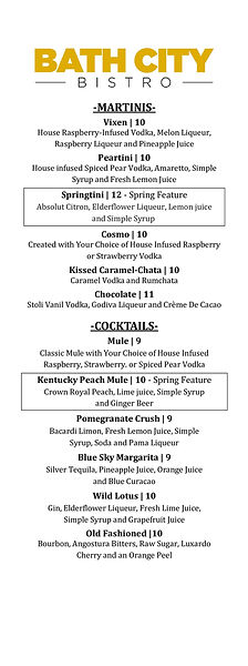 Drink Menus | Cocktails, House Wine & Bottled Beer | Bath City Bistro